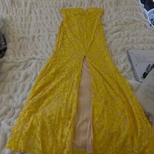Yellow Lace Gown with Slit